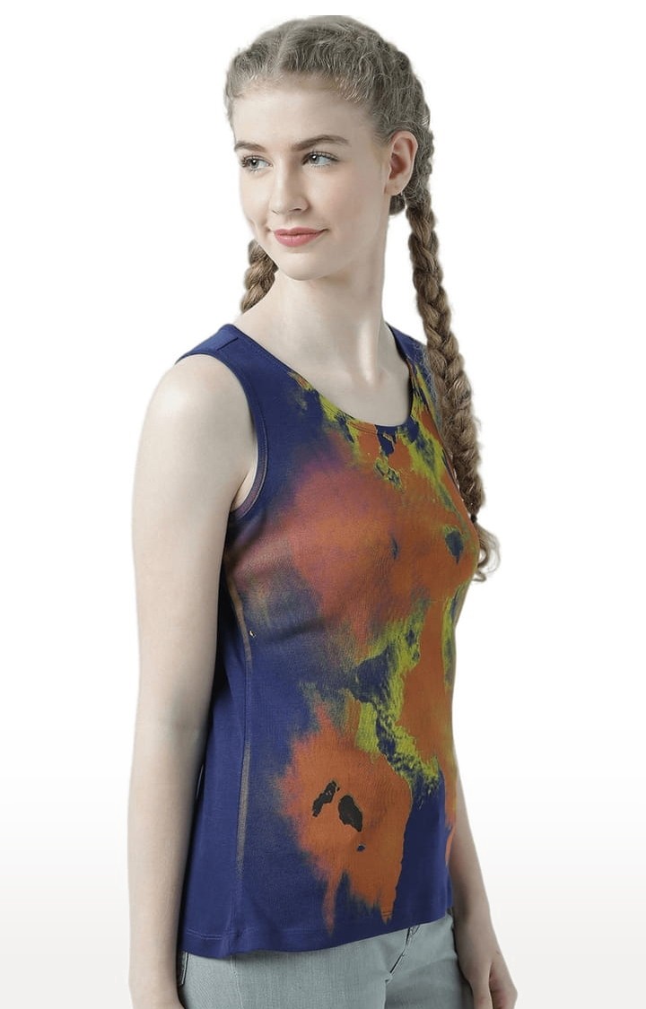 Women's Blue & Brown Printed Tank Top