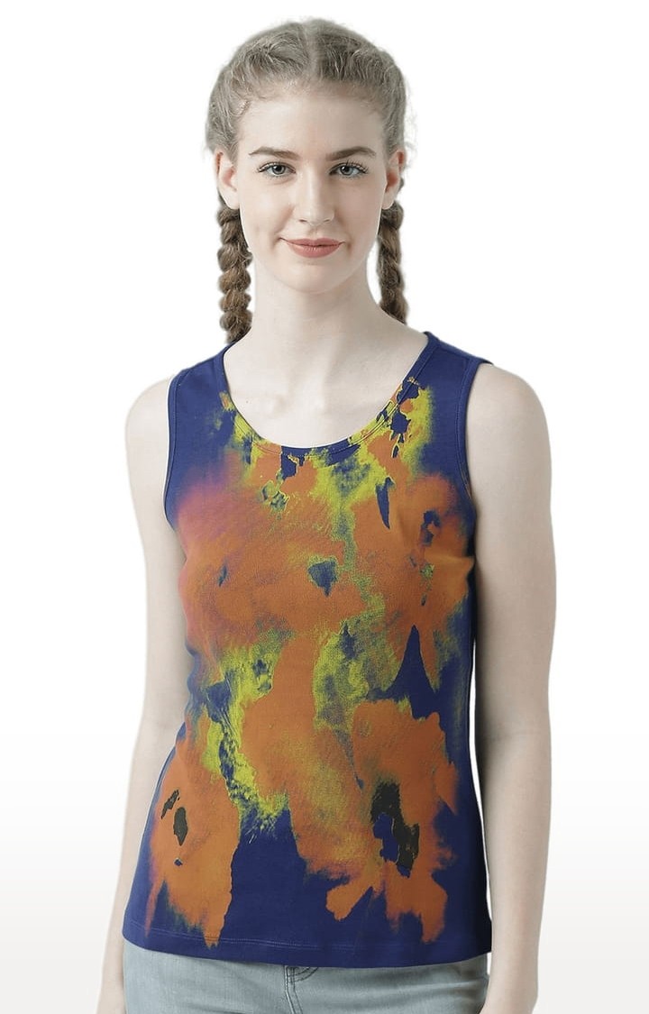 HUETRAP | Women's Blue & Brown Printed Tank Top