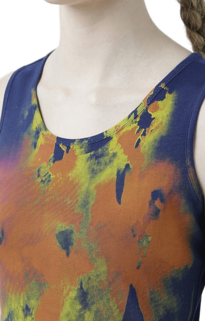 Women's Blue & Brown Printed Tank Top