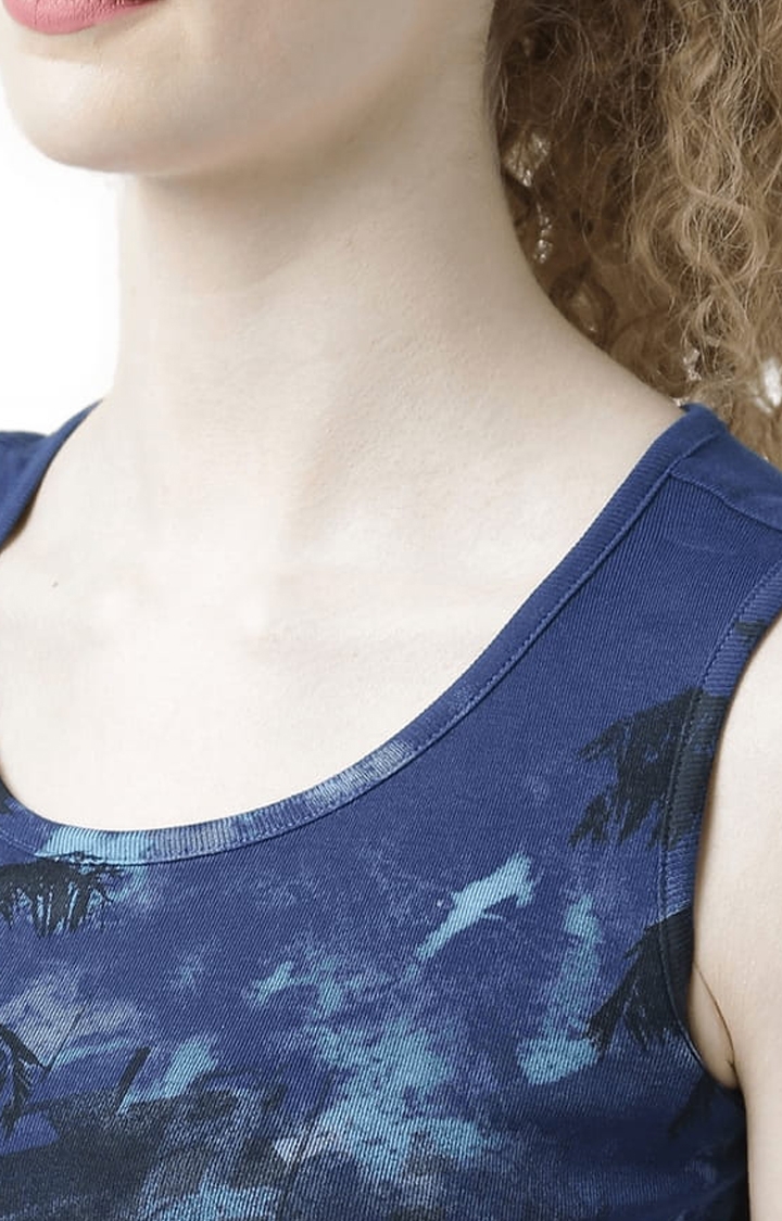 Women's Navy Blue Printed Tank Top