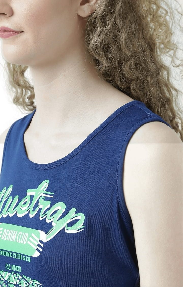 Women's Navy Blue Printed Tank Top