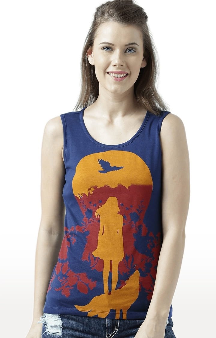 HUETRAP | Women's Navy Blue Printed Tank Top