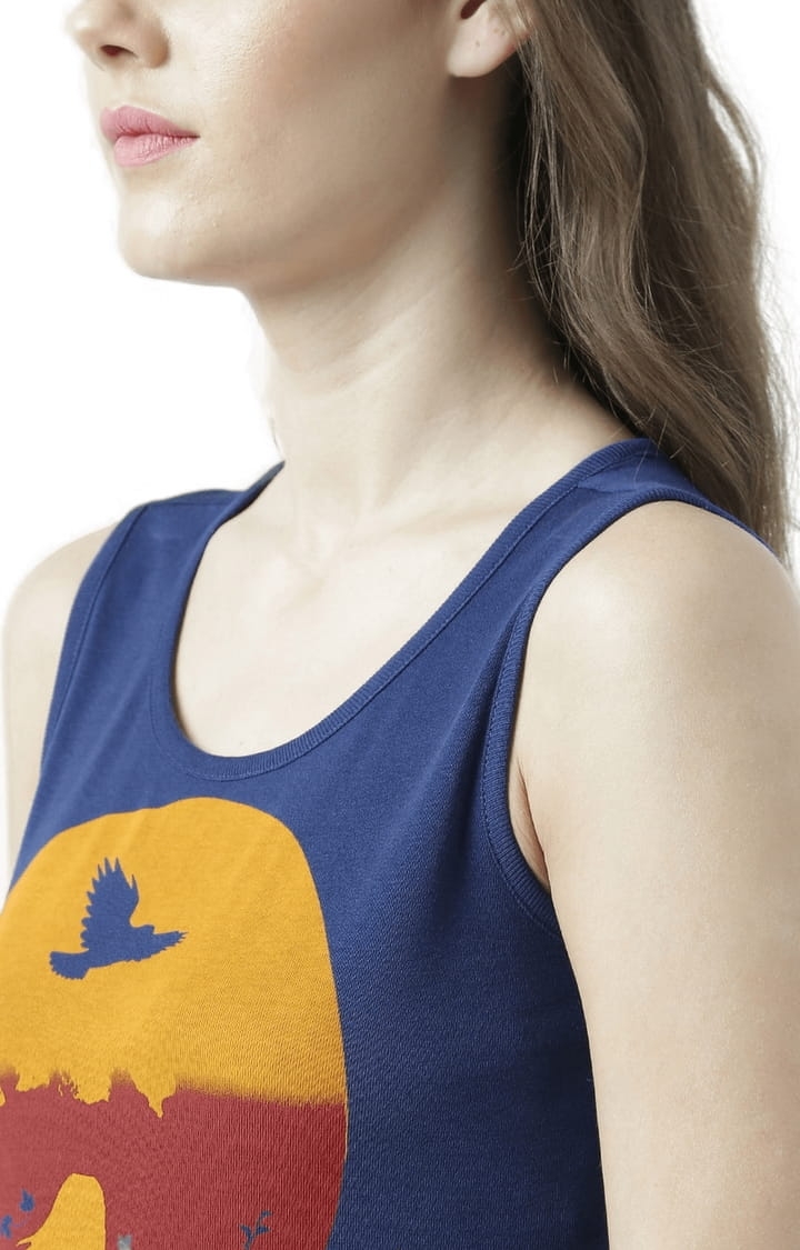 Women's Navy Blue Printed Tank Top