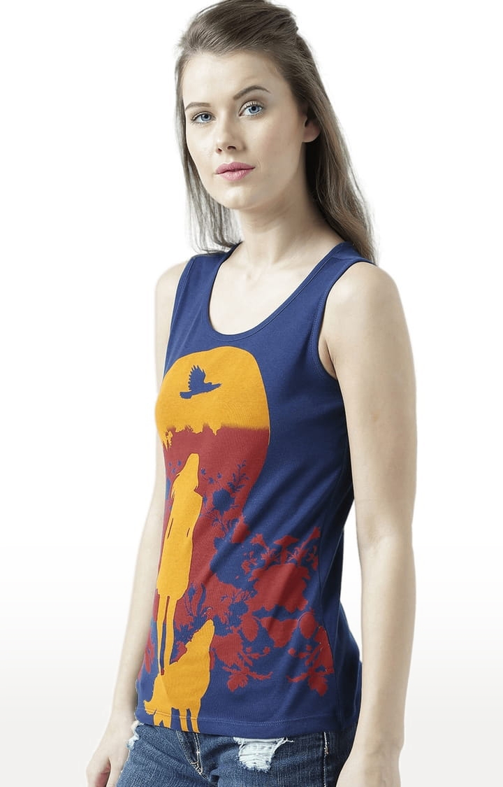 Women's Navy Blue Printed Tank Top