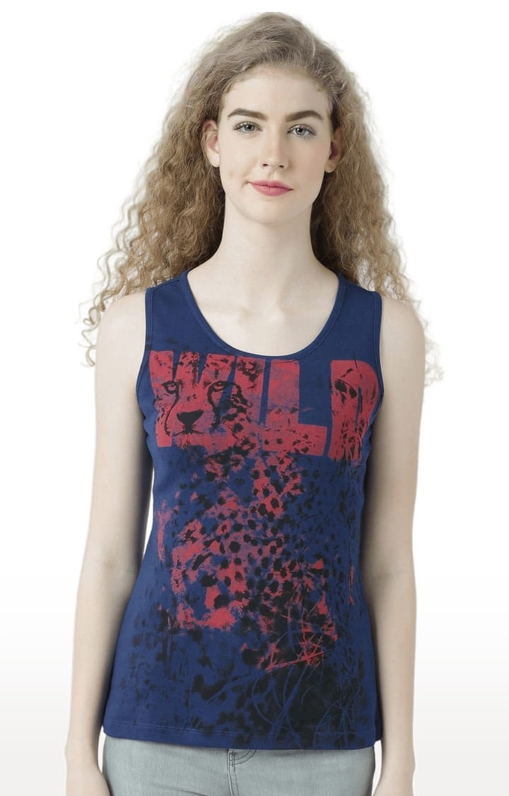 HUETRAP | Women's Navy Blue Printed Tank Top