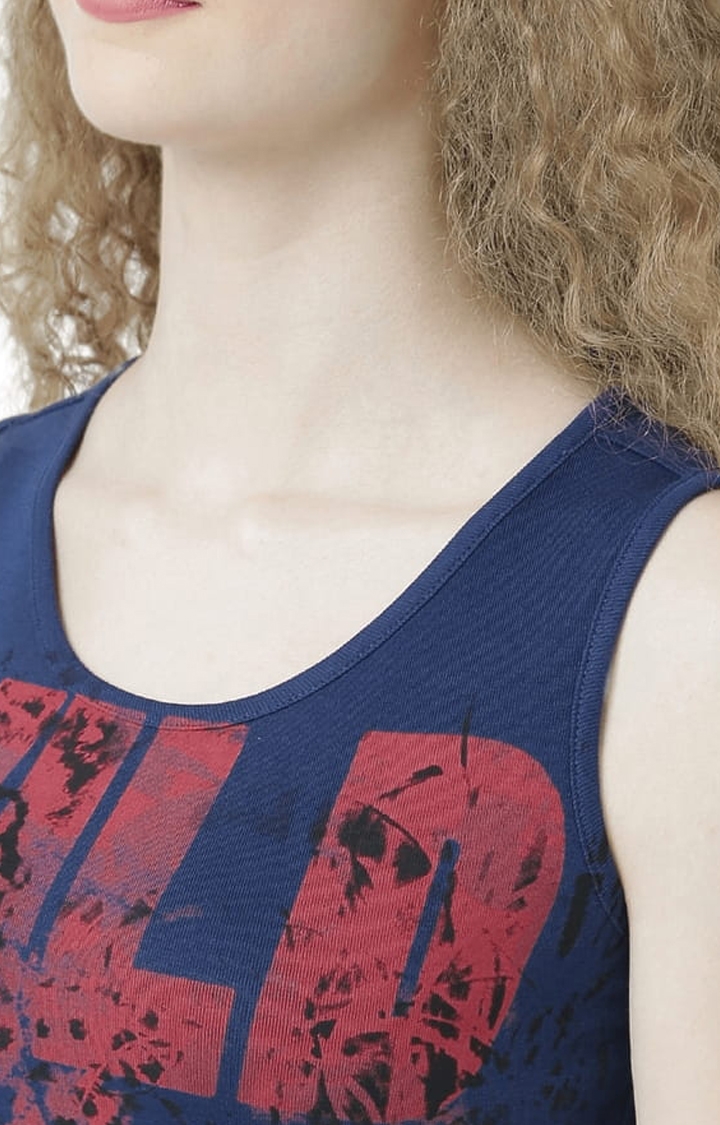 Women's Navy Blue Printed Tank Top