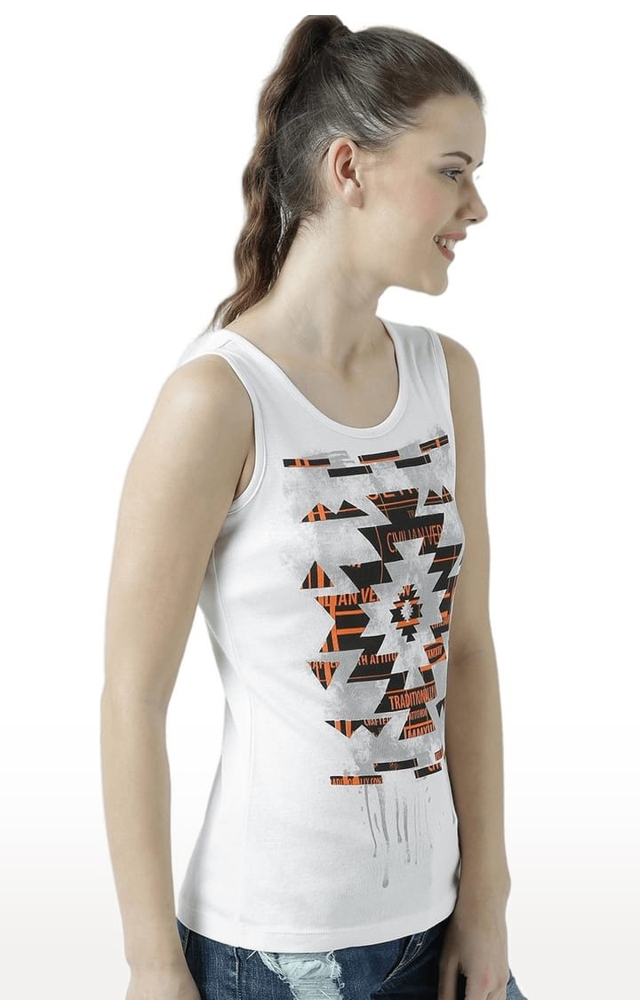 Women's Off White Printed Tank Top