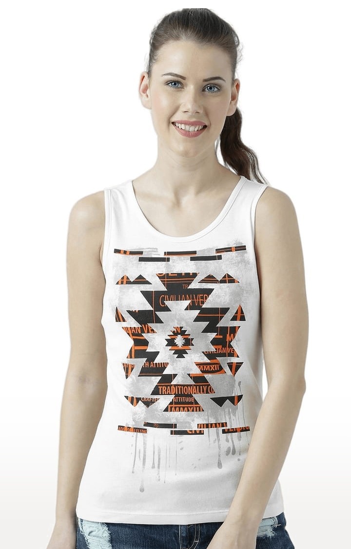 HUETRAP | Women's Off White Printed Tank Top