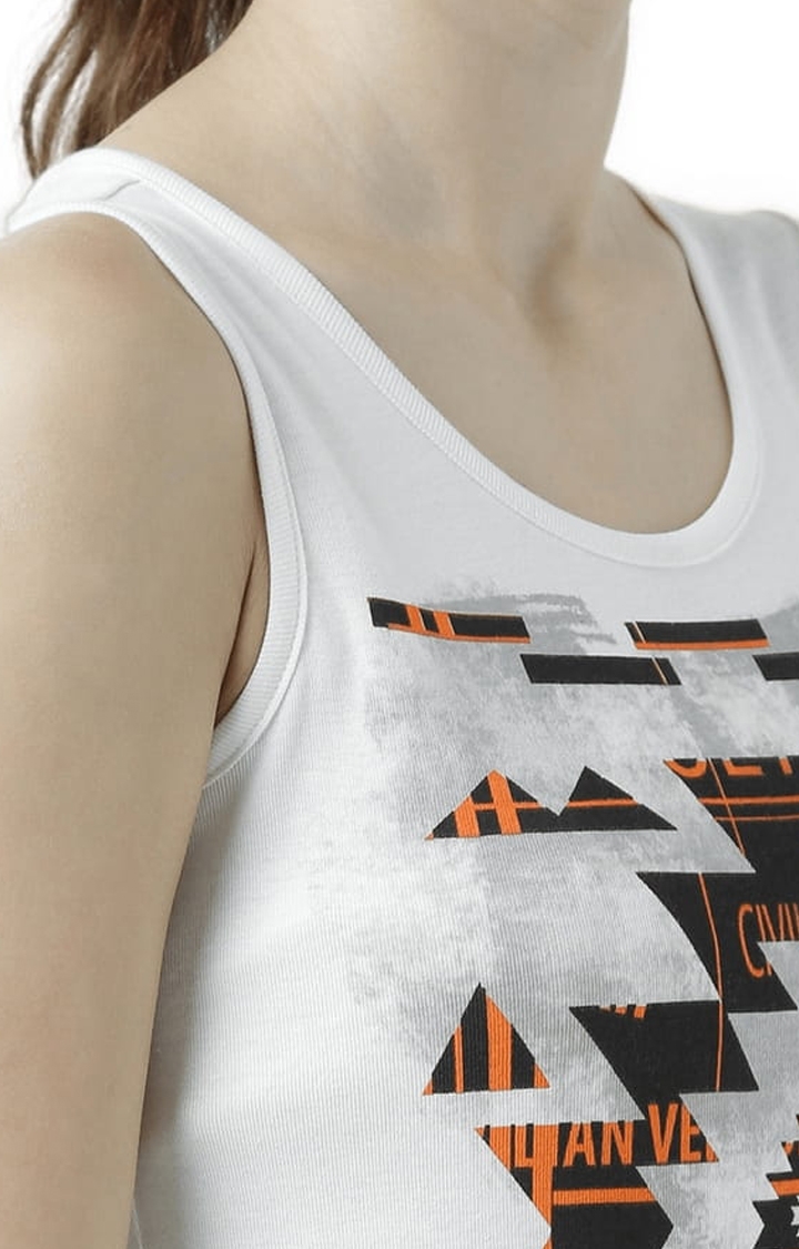 Women's Off White Printed Tank Top