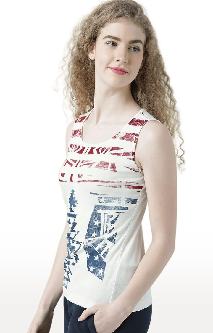 Women's Off White Printed Tank Top