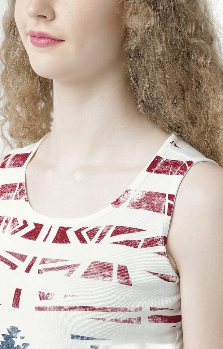 Women's Off White Printed Tank Top