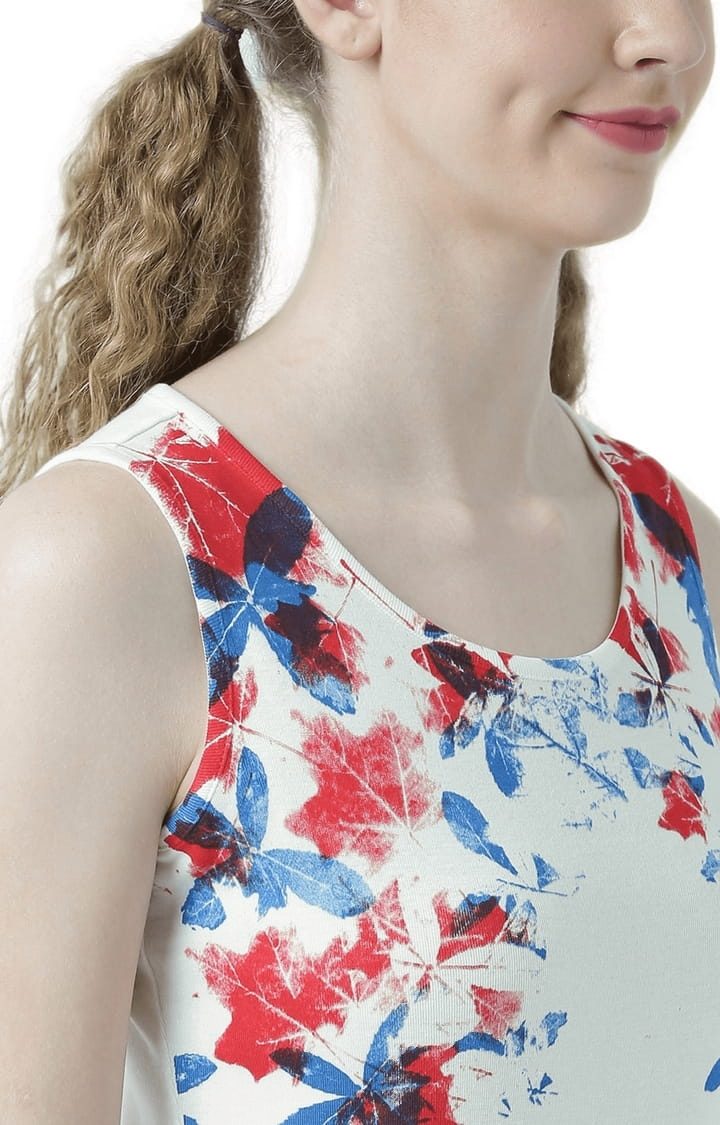 Women's Off White Printed Tank Top