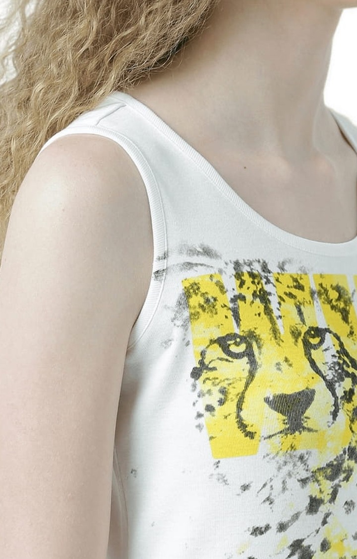 Women's Off White Printed Tank Top