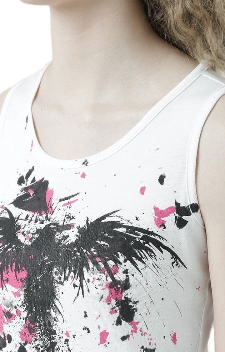 Women's Off White Printed Tank Top