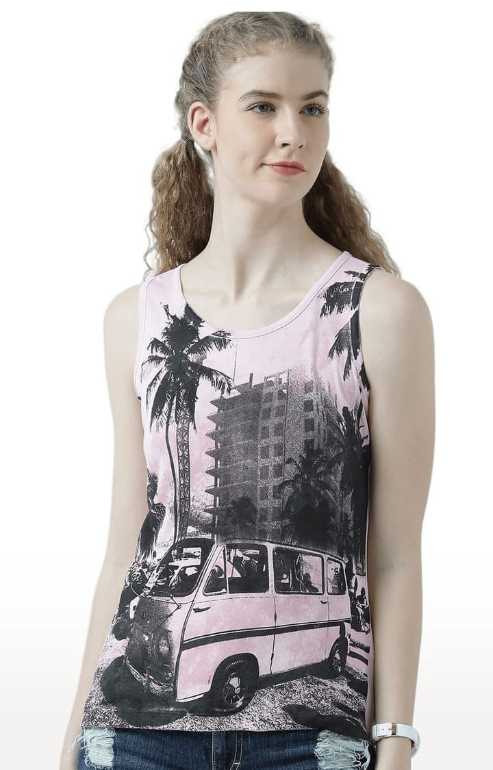 HUETRAP | Women's Pink Printed Tank Top