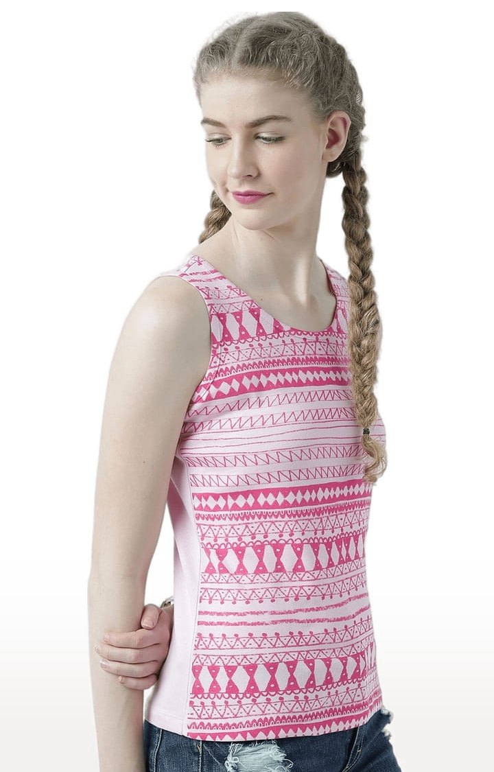 Women's Pink Printed Tank Top