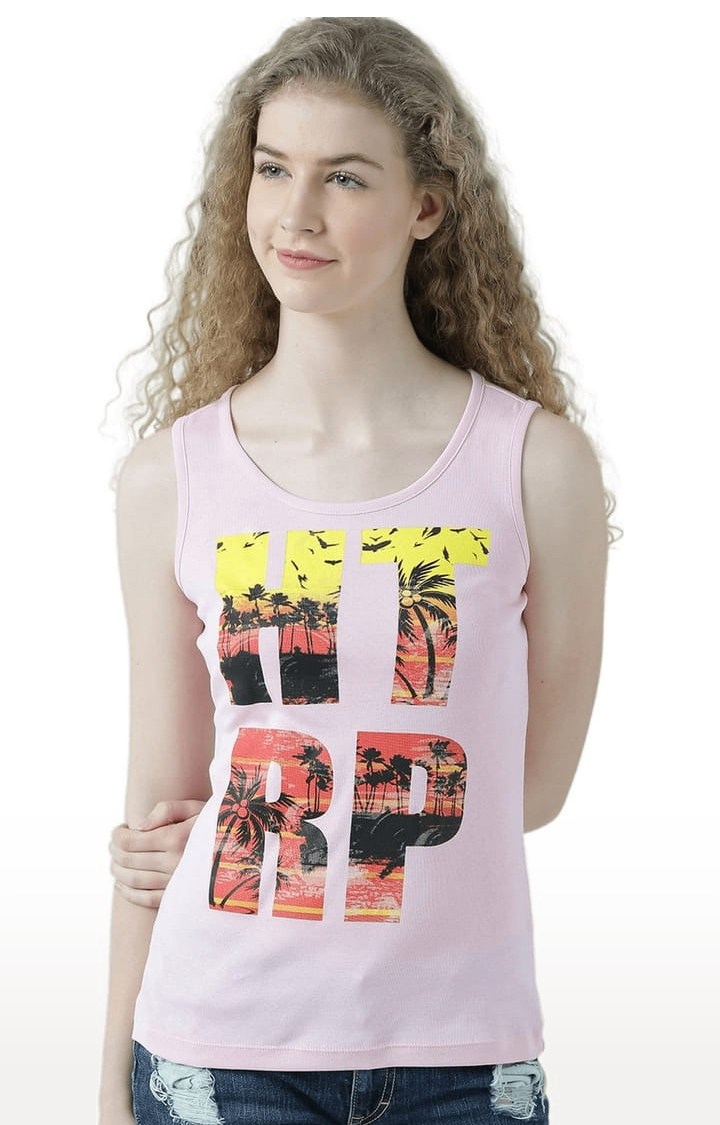 HUETRAP | Women's Pink Typographic Tank Top