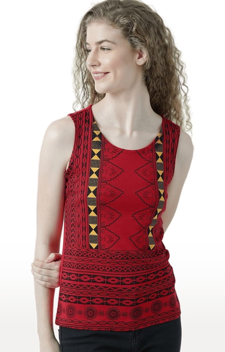 HUETRAP | Women's Red Printed Tank Top