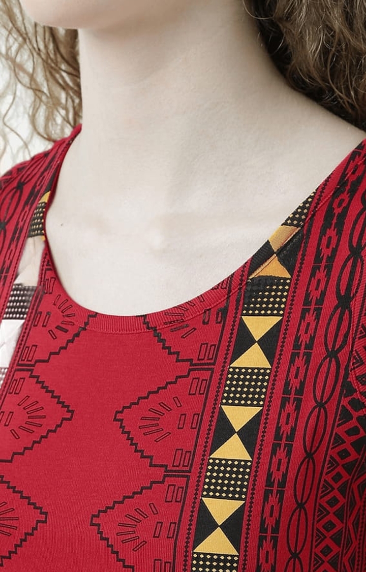 Women's Red Printed Tank Top