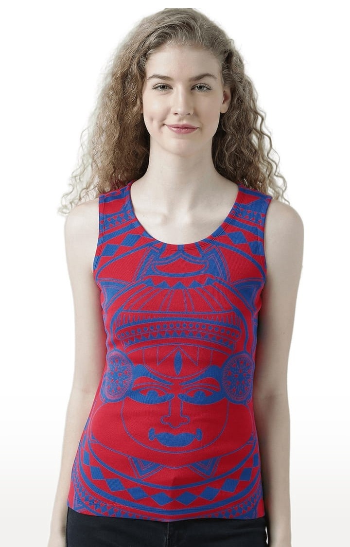 HUETRAP | Women's Red & Blue Printed Tank Top