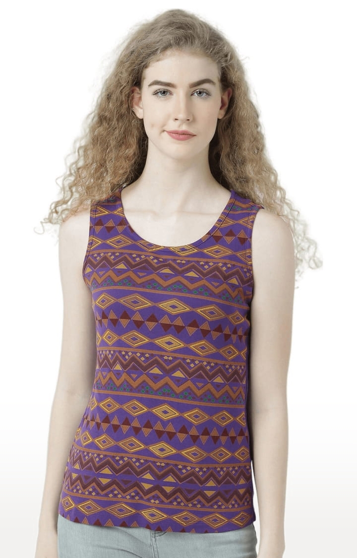 Women's Purple Cotton Printed Tank Top