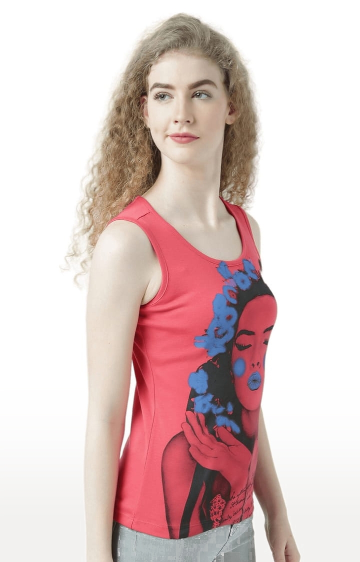 Women's Red Printed Tank Top