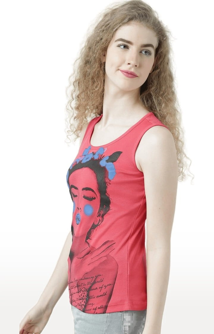 Women's Red Printed Tank Top