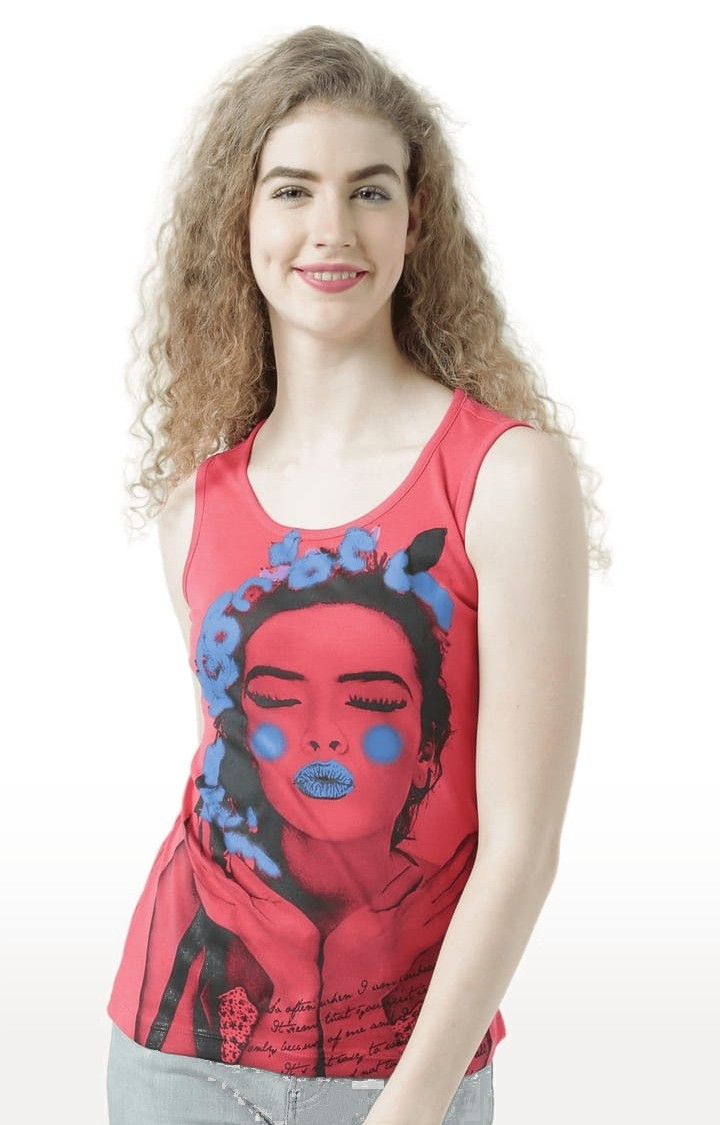 HUETRAP | Women's Red Printed Tank Top