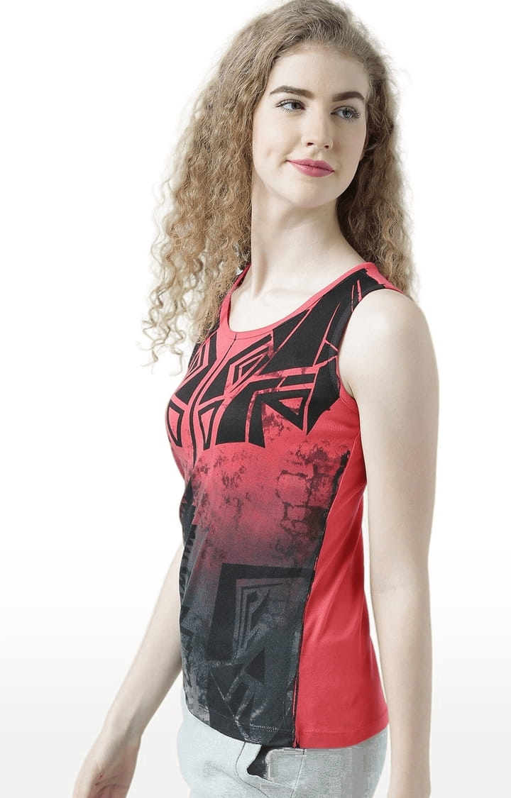 Women's Pink & Black Printed Tank Top