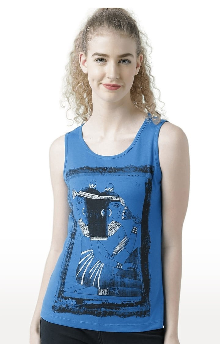 HUETRAP | Women's Blue Printed Tank Top