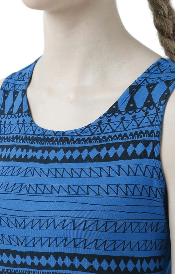 Women's Blue Printed Tank Top