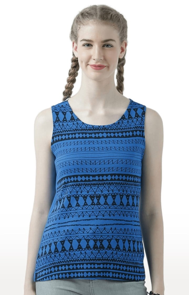 HUETRAP | Women's Blue Printed Tank Top