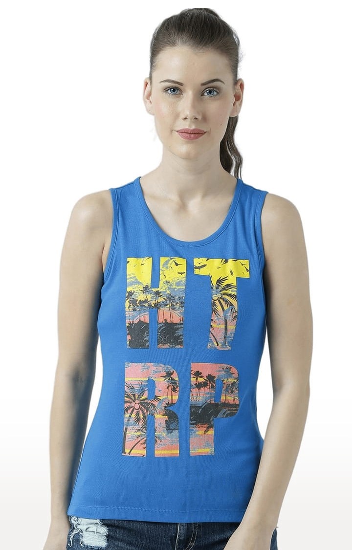 HUETRAP | Women's Blue Typographic Tank Top