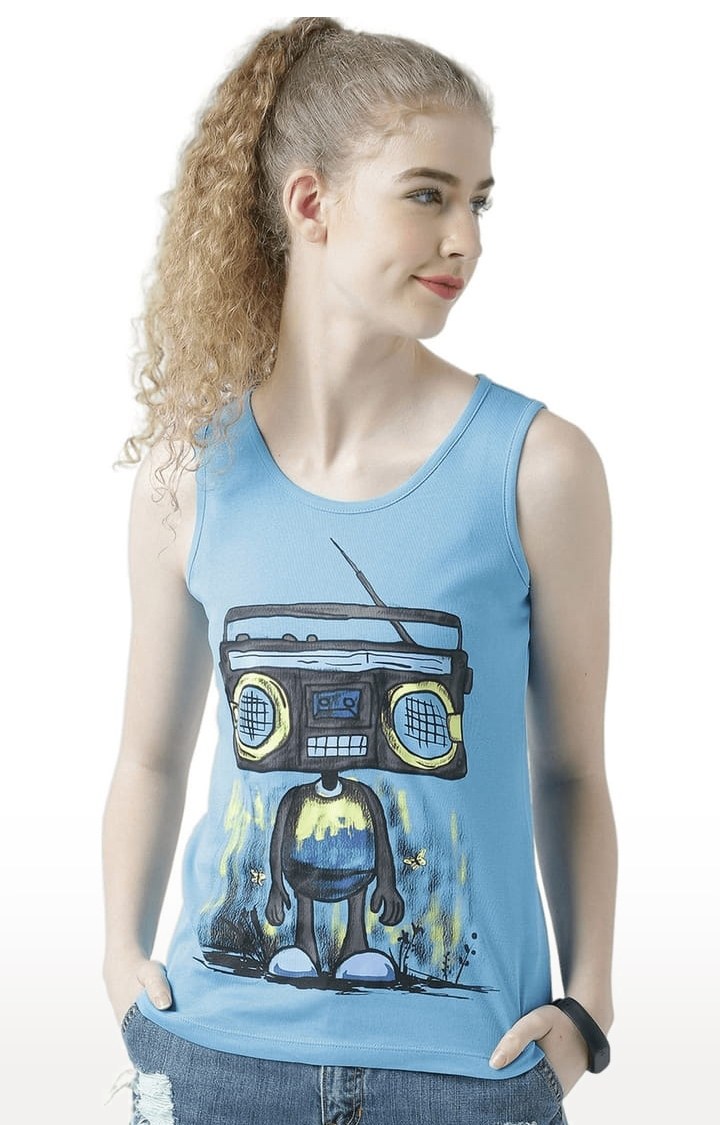 HUETRAP | Women's Blue Printed Tank Top