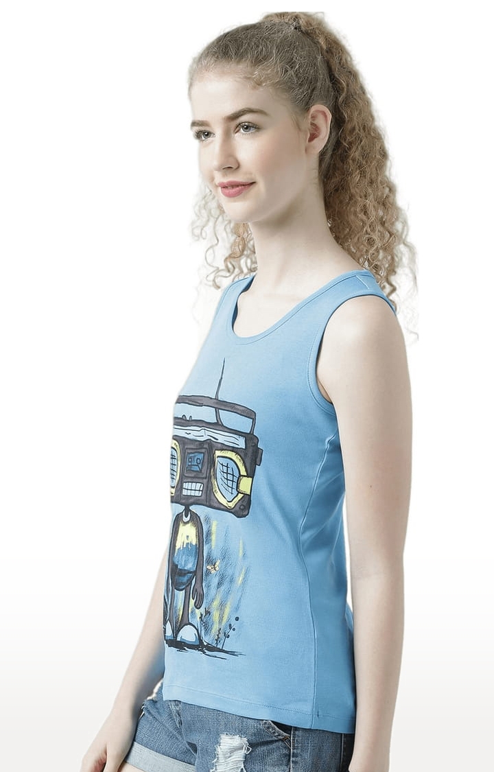 Women's Blue Printed Tank Top