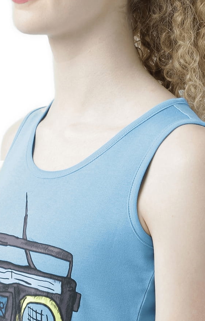 Women's Blue Printed Tank Top