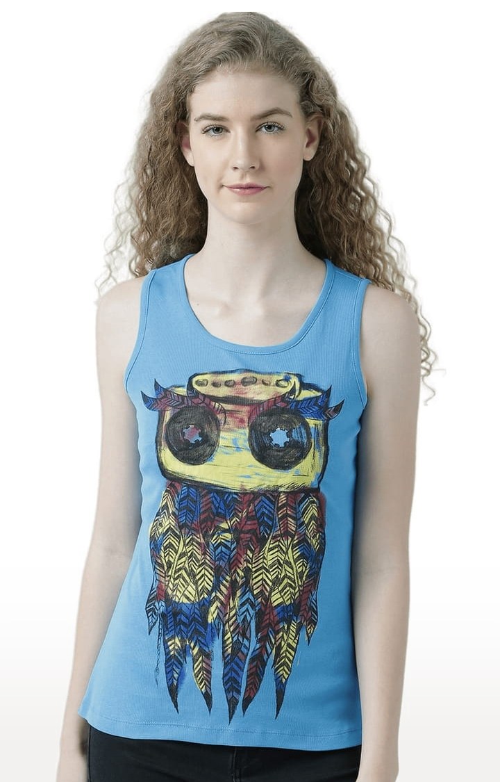 HUETRAP | Women's Blue Printed Tank Top
