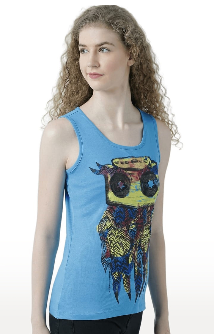 Women's Blue Printed Tank Top