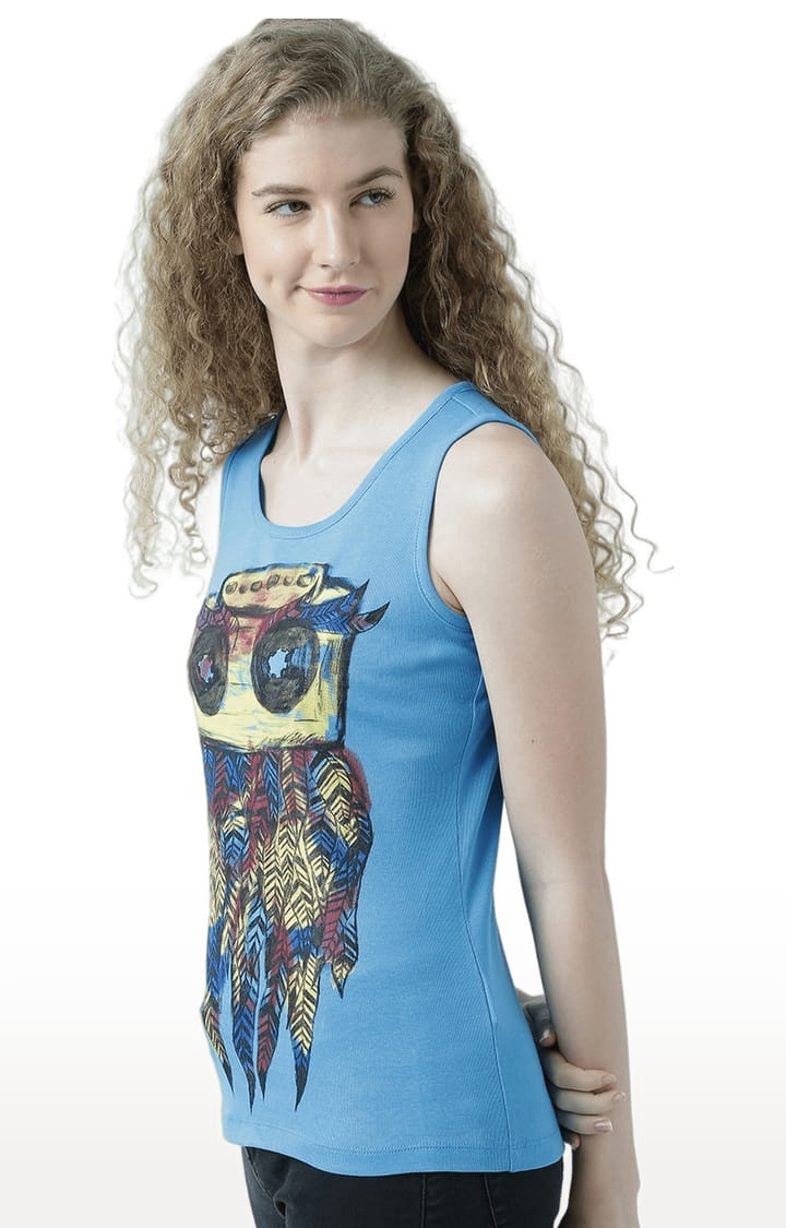 Women's Blue Printed Tank Top