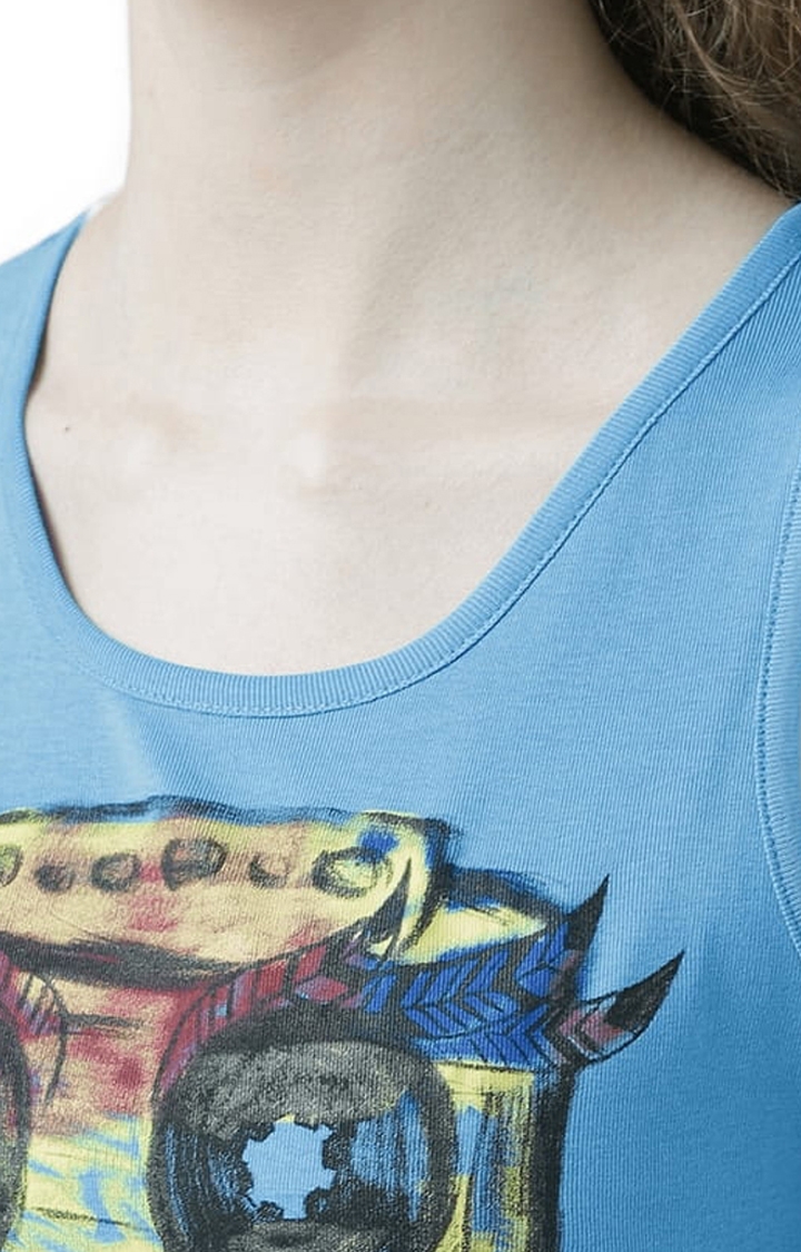 Women's Blue Printed Tank Top