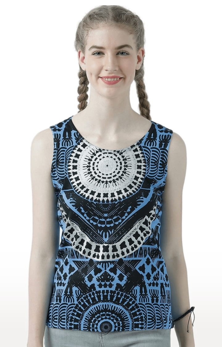 HUETRAP | Women's Blue Printed Tank Top