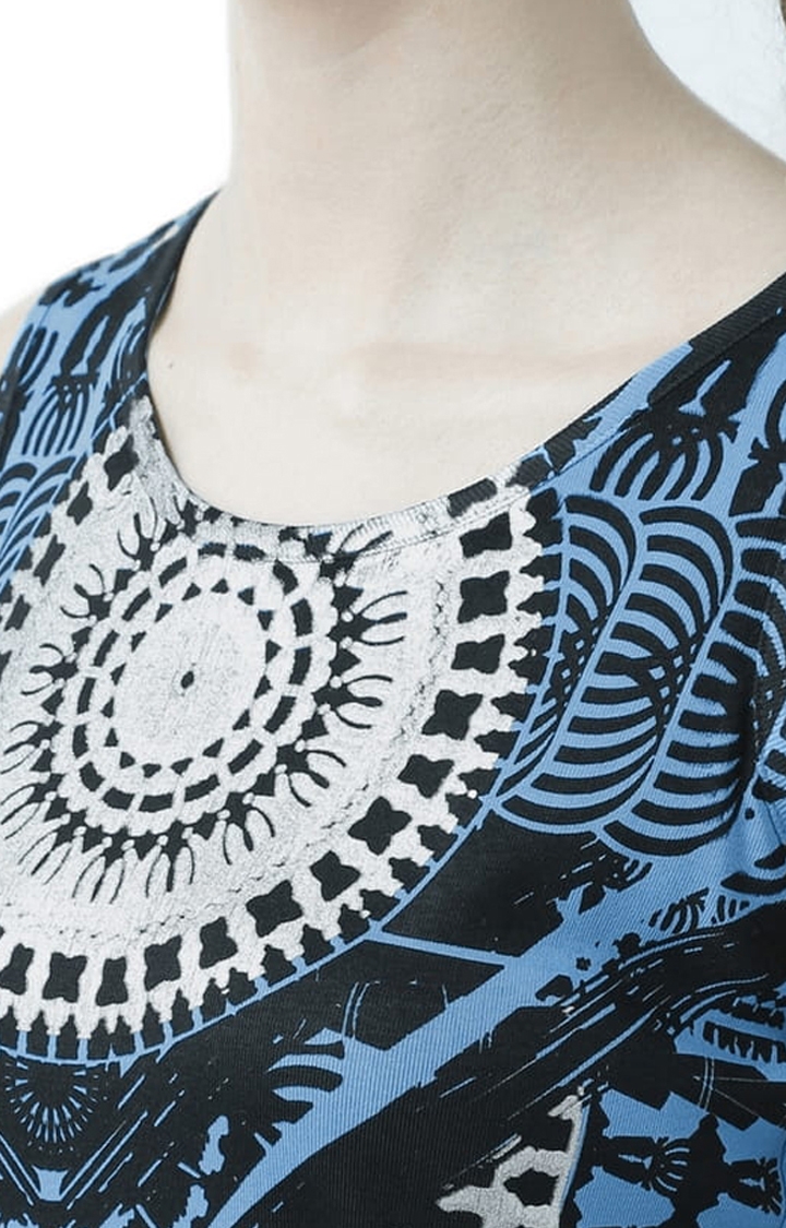 Women's Blue Printed Tank Top