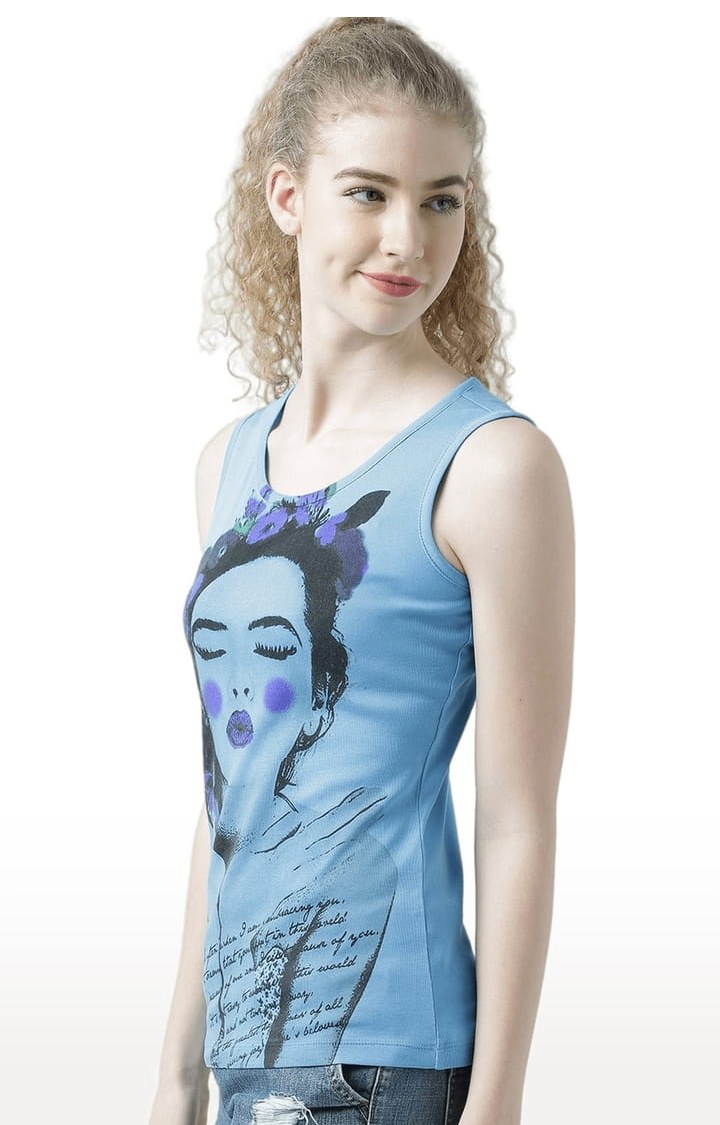 Women's Blue Printed Tank Top