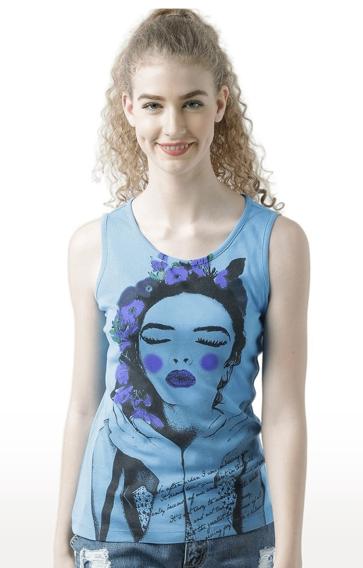 HUETRAP | Women's Blue Printed Tank Top