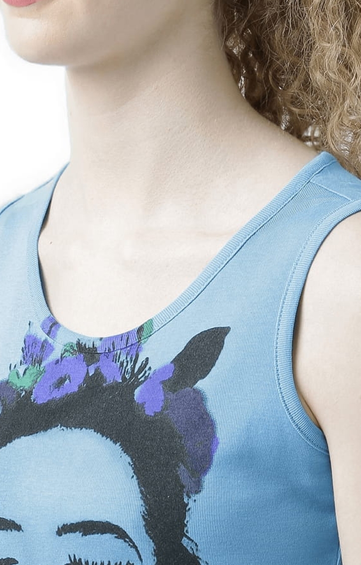 Women's Blue Printed Tank Top