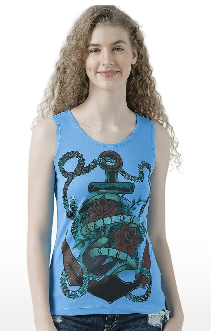 HUETRAP | Women's Blue Printed Tank Top