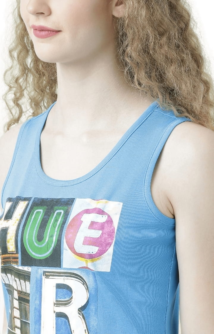 Women's Blue Printed Tank Top