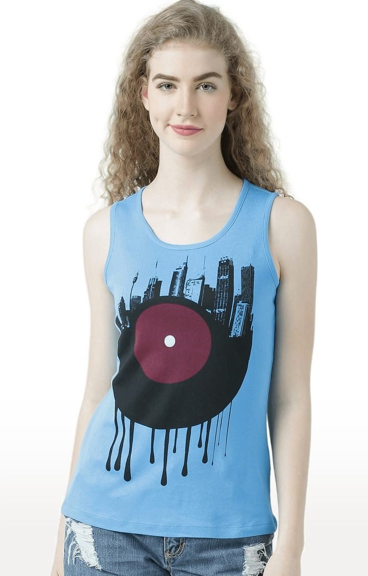 HUETRAP | Women's Blue Printed Tank Top