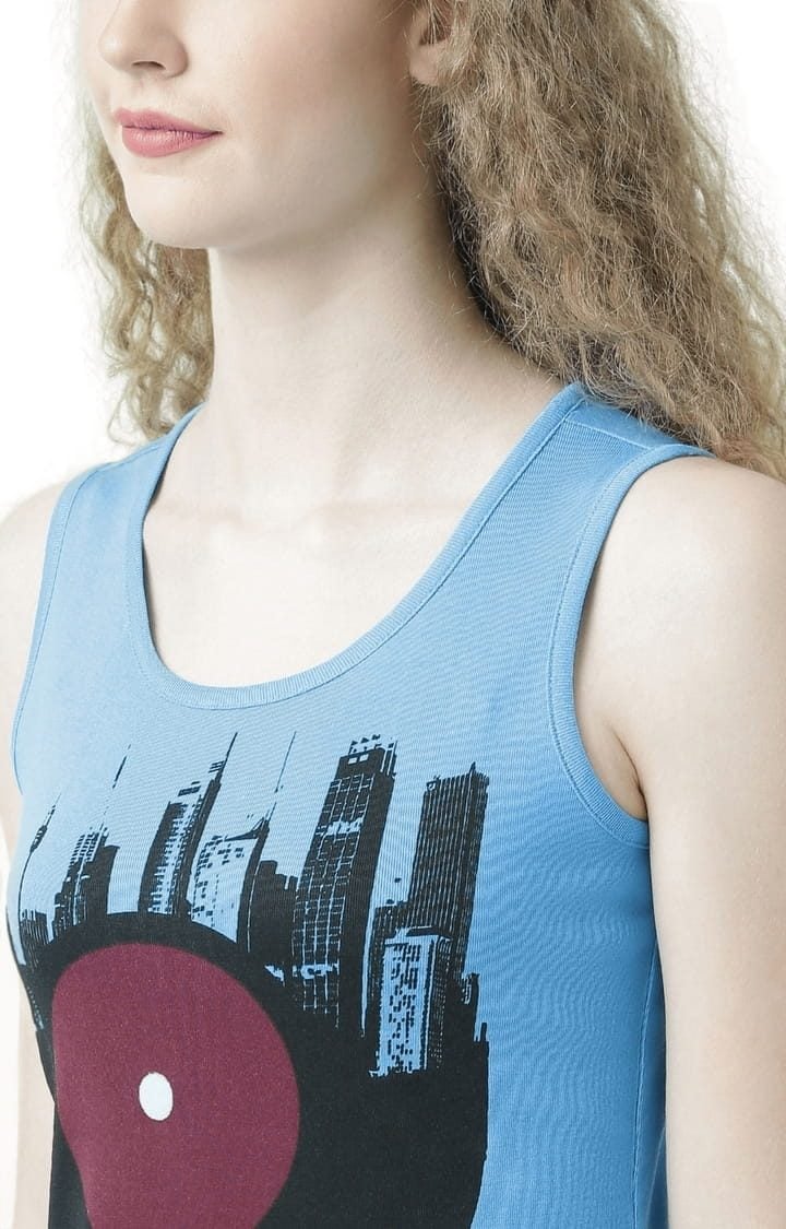 Women's Blue Printed Tank Top