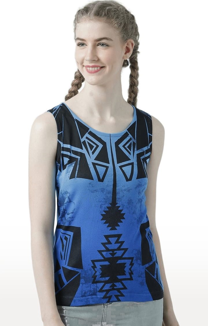 HUETRAP | Women's Blue Printed Tank Top